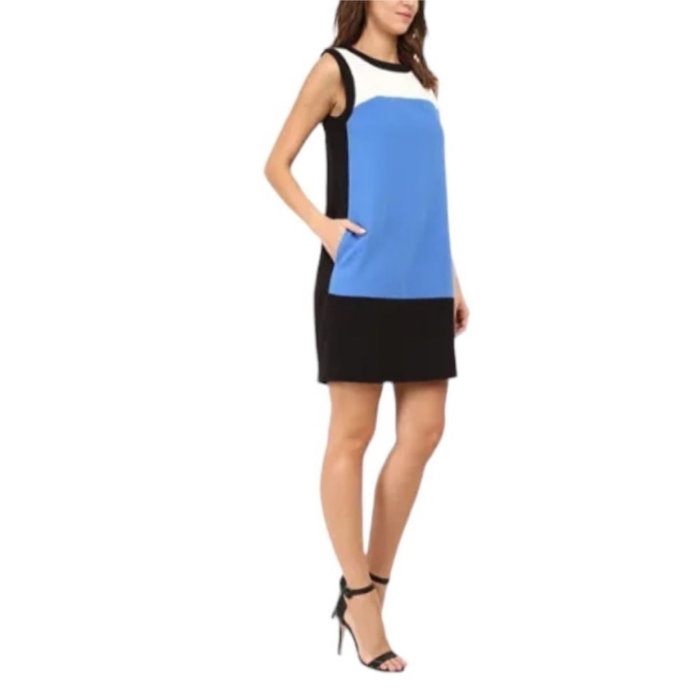 Kate Spade New York Maysie Sleeveless Colorblock Shift Dress Blue Black Cream 12